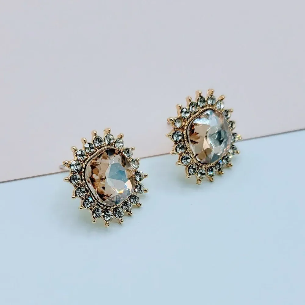 7/$35 Beige Crystal Large Stud Earrings - Picture 8 of 10